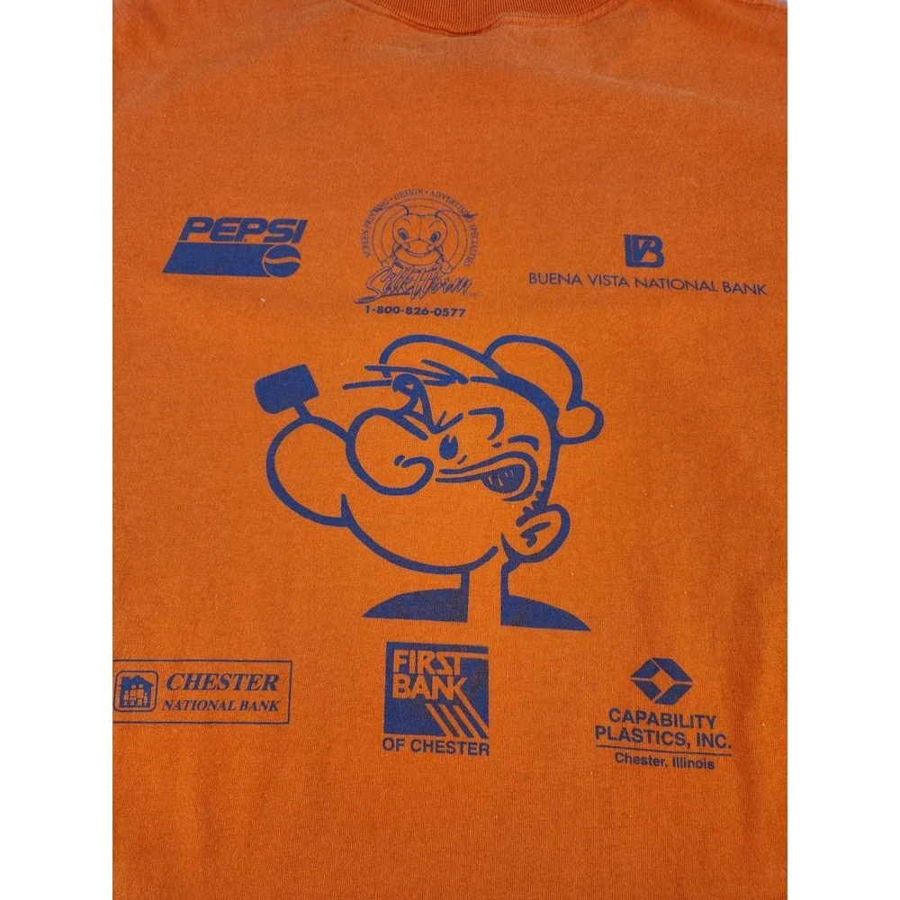 Vintage Popeye‎ T-Shirt Fun Run Running Through The Ages Cartoon TV Show LARGE